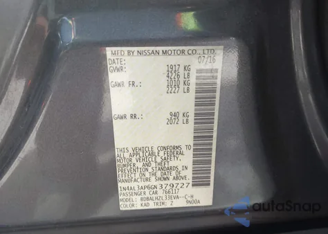 2016 Nissan Altima 2.5 Sr z USA, uszkodzony, nr VIN 1N4AL3AP6GN379727